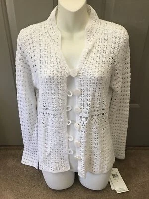 Suéter grande para mujer J H Collectibles First Bloom Y2K blanco ganchillo de colección nuevo Foto 1 de 4