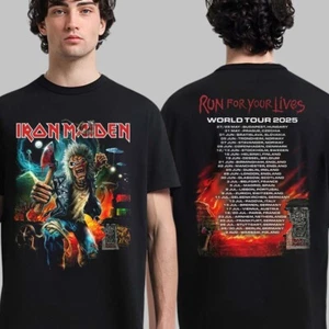Iron Maiden Run For Your Lives World Tour 2025 Tee Europe Tour Dates 2 Sided Uni - Picture 1 of 5