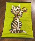 Vintage Panel Time By Wesco Reltex Angry Cat Playing Flute Wall Fabric