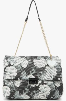New Betsey Johnson Large Quilted Shoulder Bag Black / White Floral Women's Purse - Image 1 of 4
