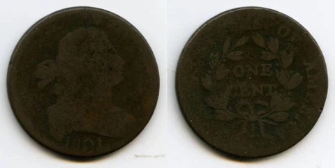 Rare 1801 Good Draped Bust Liberty Head Large Cent Good or Better Cover