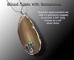 Brazilian agate Silver Lined Pendant w chain cp549Js - Picture 1 of 1