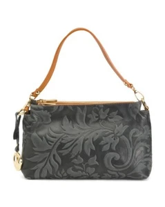 Valentina Italian Triple Entry Floral Embossed Crossbody Nero Black & Tan NWT - Picture 1 of 12