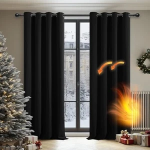 Deconovo Blackout Curtains Bedroom Super Soft Thermal Insulated Curtains Black - Picture 1 of 3
