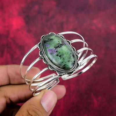 Ruby Zoisite Gemstone Handmade 925 Solid Silver Adjustable Bangle Jewelry - Image 1 of 4