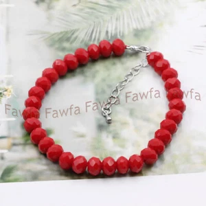 Exquisite 5X8mm Faceted Red Jade Rondelle Gemstone Beads Bracelet 7.5 Inches - Picture 1 of 3
