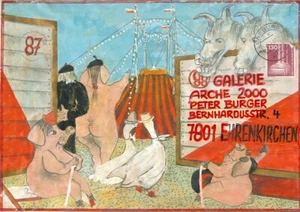 Origineller CIRCUS - Briefumschlag handbemalt von Künstler 1986 - Bild 1 von 1