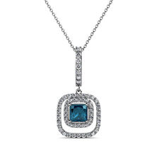 Blue & White Diamond Womens Halo Pendant Necklace 0.81 ctw 14K Gold 18" JP:86638