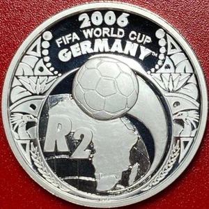 2005 SOUTH AFRICA 2 RAND 1 oz SILVER PROOF 2006 FIFA SOCCER CROWN RARE! KM# 373 - Picture 1 of 4