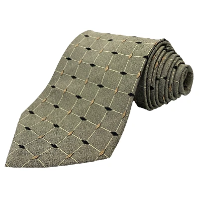 Corbata de seda VALERIO GARATI para hombre talla 3 7/8" x 58" gris negro dorado rejilla corbata iglesia Foto 1 de 4