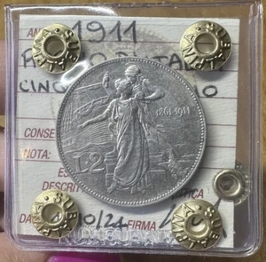 MONETA REGNO D' ITALIA 2 LIRE CINQUANTENARIO 1911 sigillata BB/SPL - Imagen 1 de 3