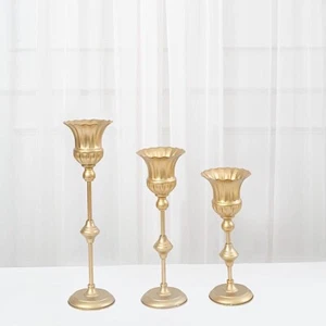 3 Gold Metal Trumpet Flute Flower VASE Centerpieces Party Events Decorations - Picture 1 of 9