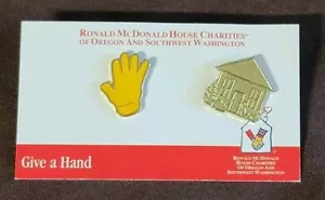 2 Ronald McDonald House Charities Lapel Pins Yellow Hand Glove Gold House - Picture 1 of 2