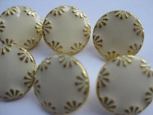 15mm Small Nice Fancy Ivory White Enamel Metal Gold Designer Sewing Buttons Set6 - Picture 1 of 6