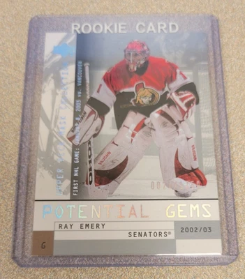 RAY EMERY 2002-03 UPPER DECK MASK HOCKEY POTENTIAL GEMS ROOKIE CARD SP/1750 #153 - Image 1 of 2