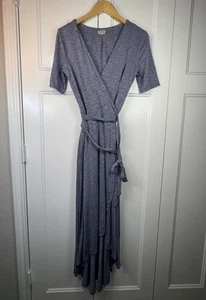 Cremieux Womens Size Small Blue Heathered Knit Wrap Dress Maxi Short Sleeve EUC - Picture 1 of 6