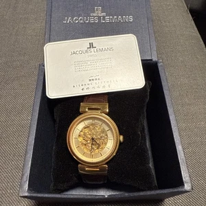 JACQUES LEMANS Automatic Stainless Steel Mens Watch With Leather Band - Picture 1 of 7