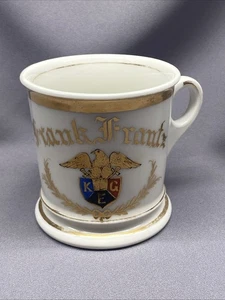 Antigua taza de afeitar fraternal con detalles dorados Caballeros del Águila Dorada Frank F. - Imagen 1 de 9