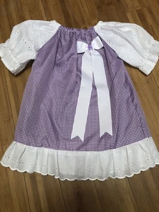 Girls Peasant Dress Short Sleeves Size 3 Purple And White Handmade - Picture 1 of 3