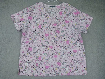 Wear For Care X-Large Pink Unicorn V-Neck Medical Scrub Top - Image 1 of 4