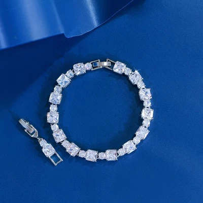 Brazalete de cadena de tenis redondo cuadrado amarillo circonita cúbica para mujer joyería plateada Foto 1 de 4