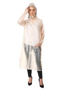 Unisex Transparent Zig-Zag Raincoat Cream Size XL,XXL Lightweight with Hood 3Pcs - Picture 1 of 5