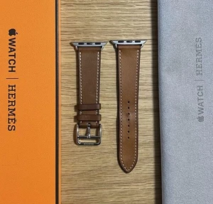 Hermès Brown Vache Velinia Leather Single Tour Strap for Apple Watch 38 42mm - Zdjęcie 1 z 17