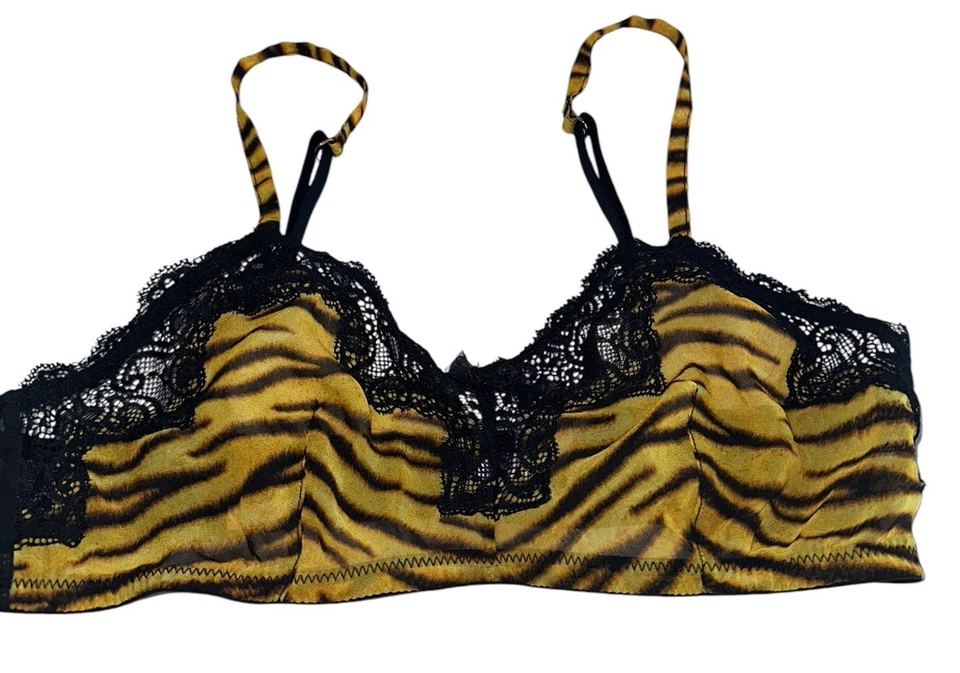 Savage X Fenty Women’s Chiffon Tiger Bralette Sz S Semi Sheer Yellow Black - Image 1 of 4