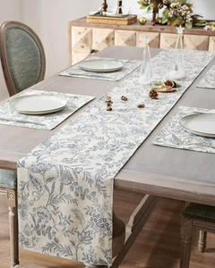 Spring Table Runner Linen Farmhouse Table Cloth Blue Floral Decorative Table ... - Picture 1 of 8