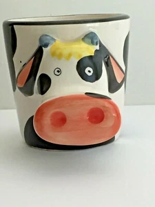 Holstein Kuhkopf Griff Kaffee Tee Keramik Becher Tasse 3D Milchprodukte schwarz weiß 12 Unzen - Bild 1 von 8