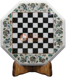 13" White Marble Top Cess Coffee Table, Mop Floral Inlay Arts 15" Stand Decors - Picture 1 of 8