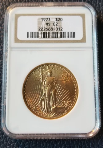 1923 $20 Saint Gaudens NGC MS62  Gold Double Eagle Coin.  Incredible coin Cover