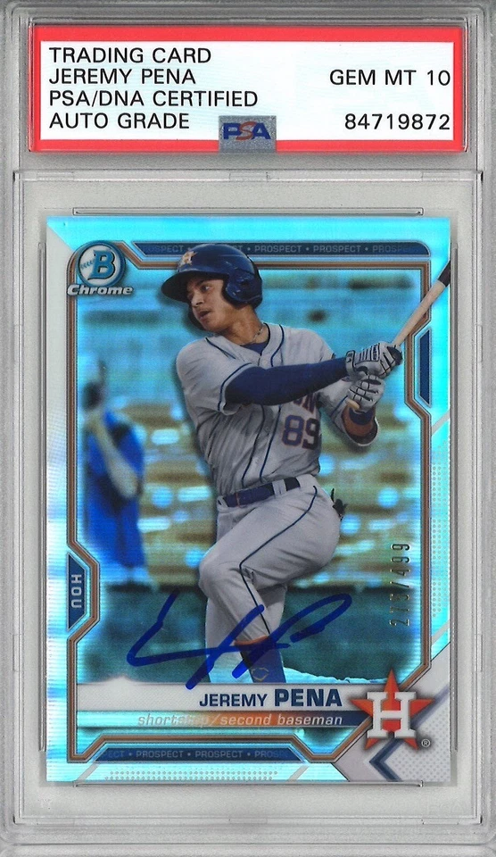 Jeremy Pena Signed 2021 Bowman Chrome BCP-190 #275/499 REFRACTOR GM MT 10 PSA - Image 1 of 1