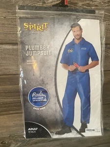 Spirit Halloween Blue Plumber Jumpsuit Adult Costume “Your Hole Is Our Goal”-NEW - Picture 1 of 5