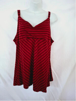 Maurices Size 2 Red Burgundy Striped Sleeveless disco Vamp diva tank disco top - Image 1 of 4