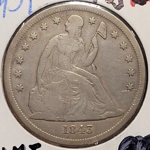 1843 Seated Liberty Dollar in Fine Condition - Picture 1 of 2
