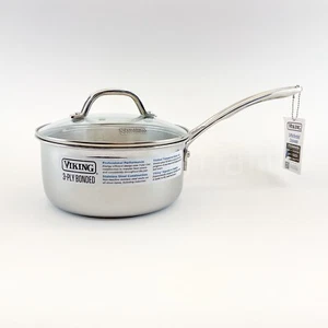 Viking 3 capas de acero inoxidable sartén olla vidrio tapa ventilada 2,25 cuartos nuevo - Imagen 1 de 8