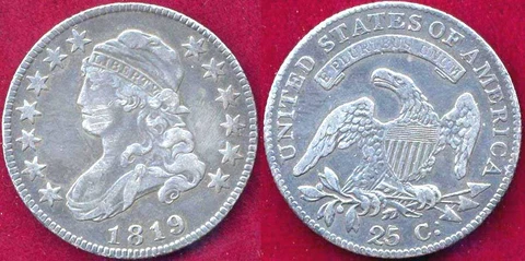 1819 25C-ORIGINAL COLOR&SURFACE - CAPPED BUST QUATER++ Cover