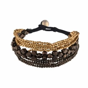 81stgeneration Gold Bracelet Brown Brass Faceted Bead Multi Strand Cord Boho - Imagen 1 de 3