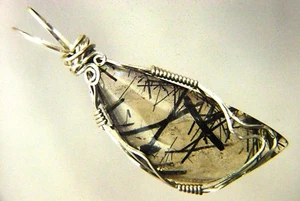 BUTW Sterling Silver Wire Wrapped Tourmalated Quartz Pendant w/ SP chain 6689P - Picture 1 of 3