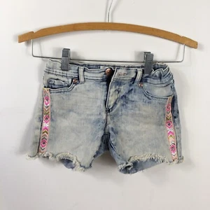 Jordache Girls Denim Faded Blue Jeans Cutoffs Shorts Size 8 Embroidered Hip Trim - Picture 1 of 8