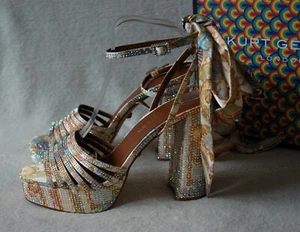 KURT GEIGER LONDON PIERRA PLATFORM HEELS CRYSTAL SATIN SASH STUNNING UK7 - Picture 1 of 11