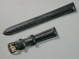 hochwertiges echt Leder Uhrenarmband Schwarz Gepolstert 14mm vergoldete S. 7009 - Bild 1 von 3