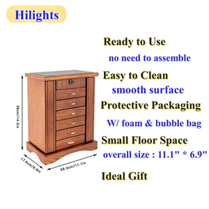 7 Layers Jewelry Box Wooden for Wowen Large Organizer Box with Mirror Safe Lock - Picture 1 of 24