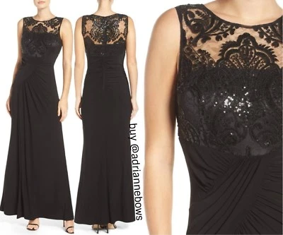 NEW Eliza J Sequin Lace Bodice Draped Jersey Gown Dress Black [SZ 4] #N886 - Image 1 of 4