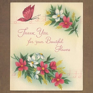 Unused Vintage Norcross THANK YOU FOR YOUR BEAUTIFUL FLOWERS Card, Music Notes - Picture 1 of 6