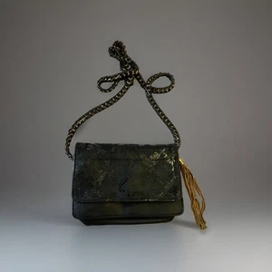 Aimee Kestenberg Black Snake leather crossbody bag Braided Chain Strap - Picture 1 of 3