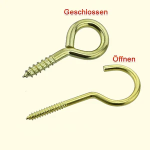Screw Hooks Half-Round&Eyebolt Eyebolt Ring Self-tapping Hook Brass-plated Steel - Picture 1 of 5