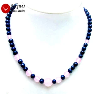 6-7mm Round Natural Black Pearl Necklace for Women 6-12mm Pink Jade 17" Chokers - Picture 1 of 3