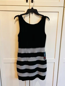 NWT - TEEZE ME Classic Pencil Sheath Dress, NICE FABRIC! Black & White; Size Lg. - Picture 1 of 15